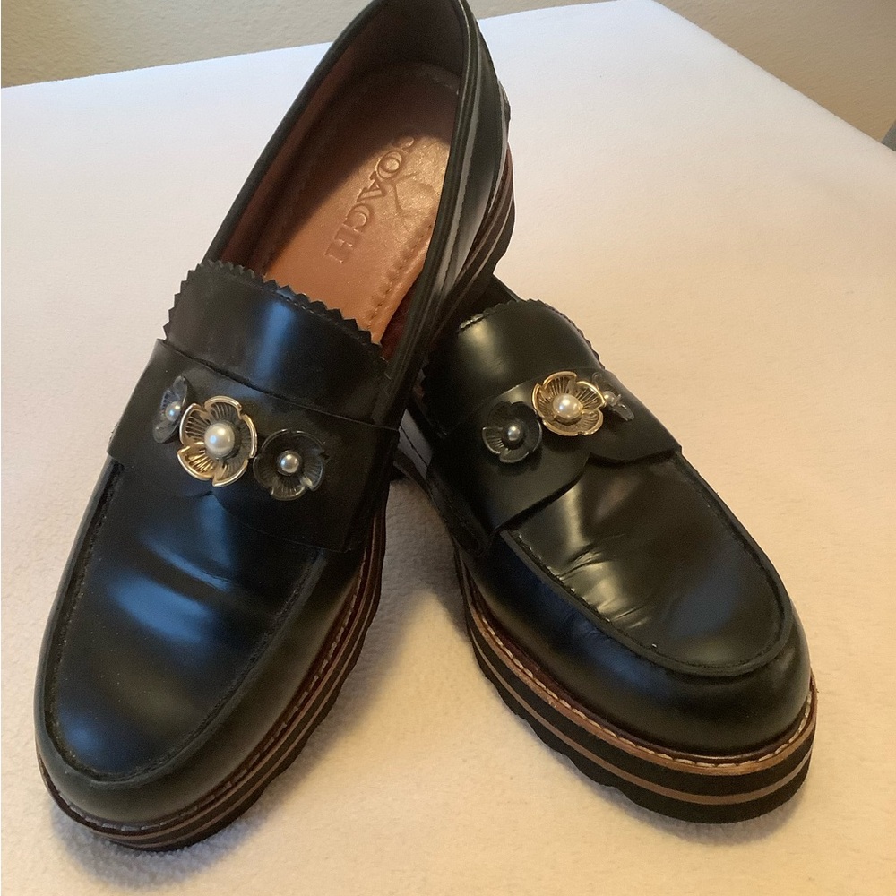 Coach Black Leather Loafers for women